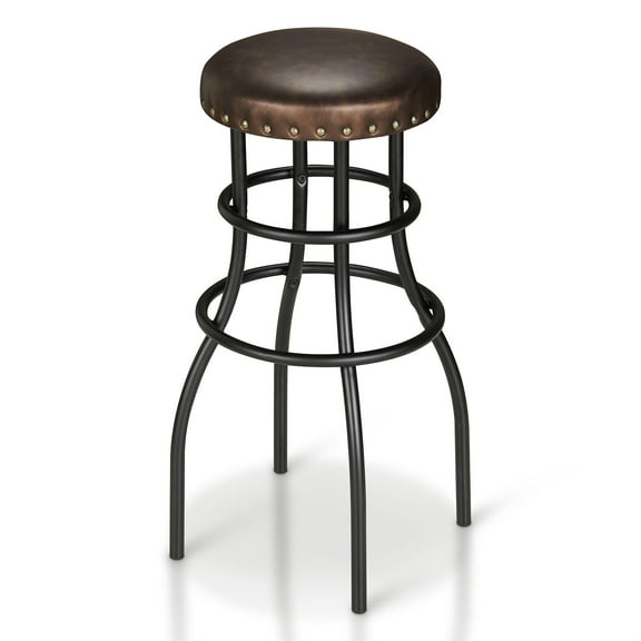 Furniture of America Casta Rustic Faux Leather Nailhead Bar Stool in Bronze