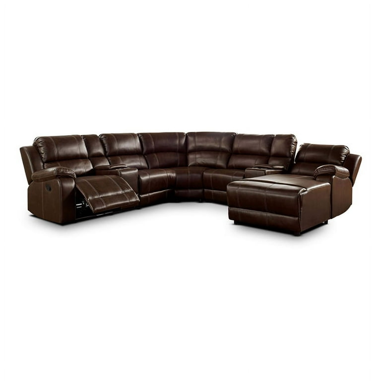 Furniture of America Cation Faux Leather J Shape Reclining Sectional in Brown