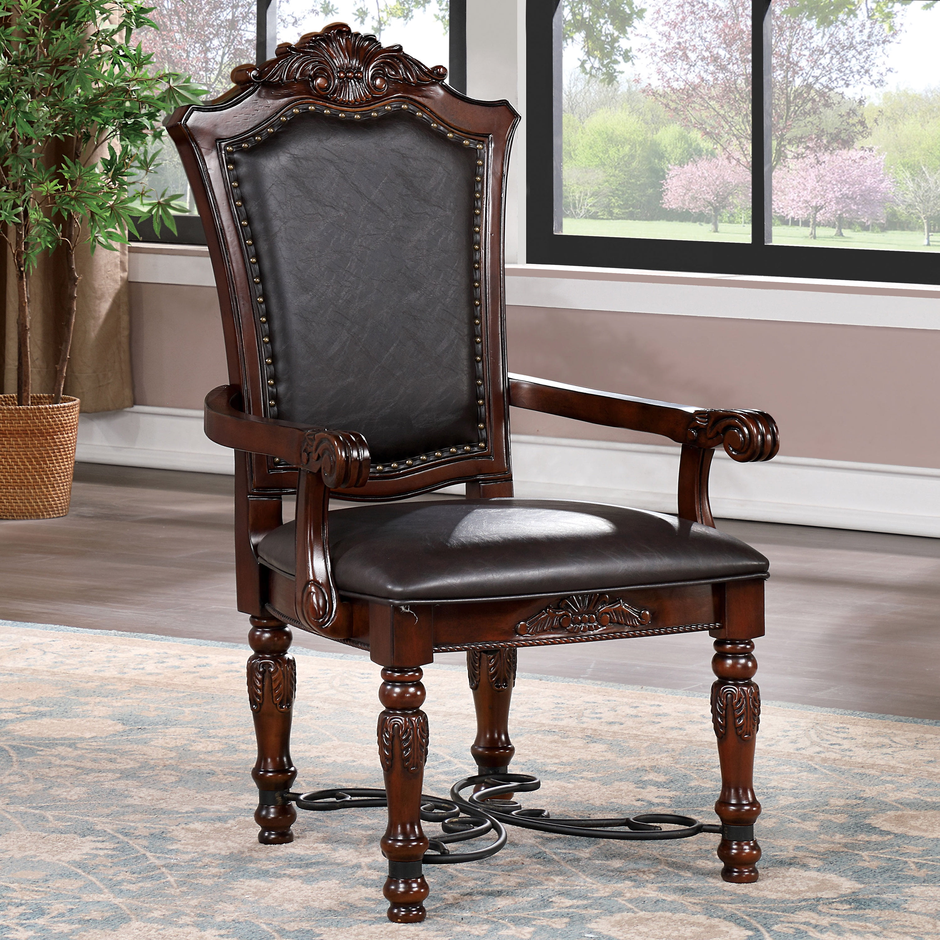 Furniture of America Cato Padded Faux Leather Indoor Armchairs, Brown Cherry (Set of 2)