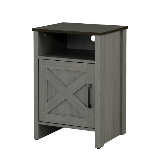 Furniture of America Cassian Farmhouse 16" Wood Side Table with Barn Door and Open Shelf, Gray