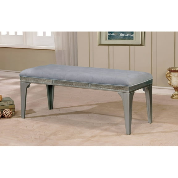 Furniture of America Cecelia Contemporary Padded Dining Bench, Silver