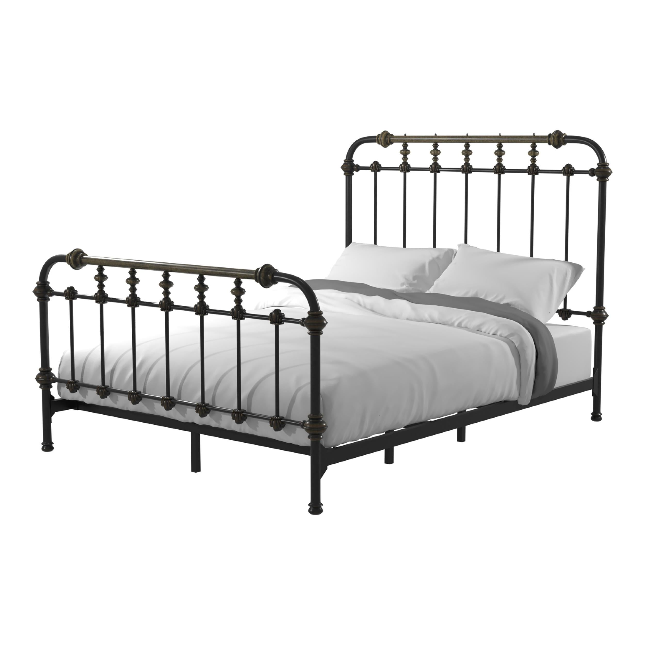 Antique Black Metal Twin Spindle Bed with Headboard and Drawer
