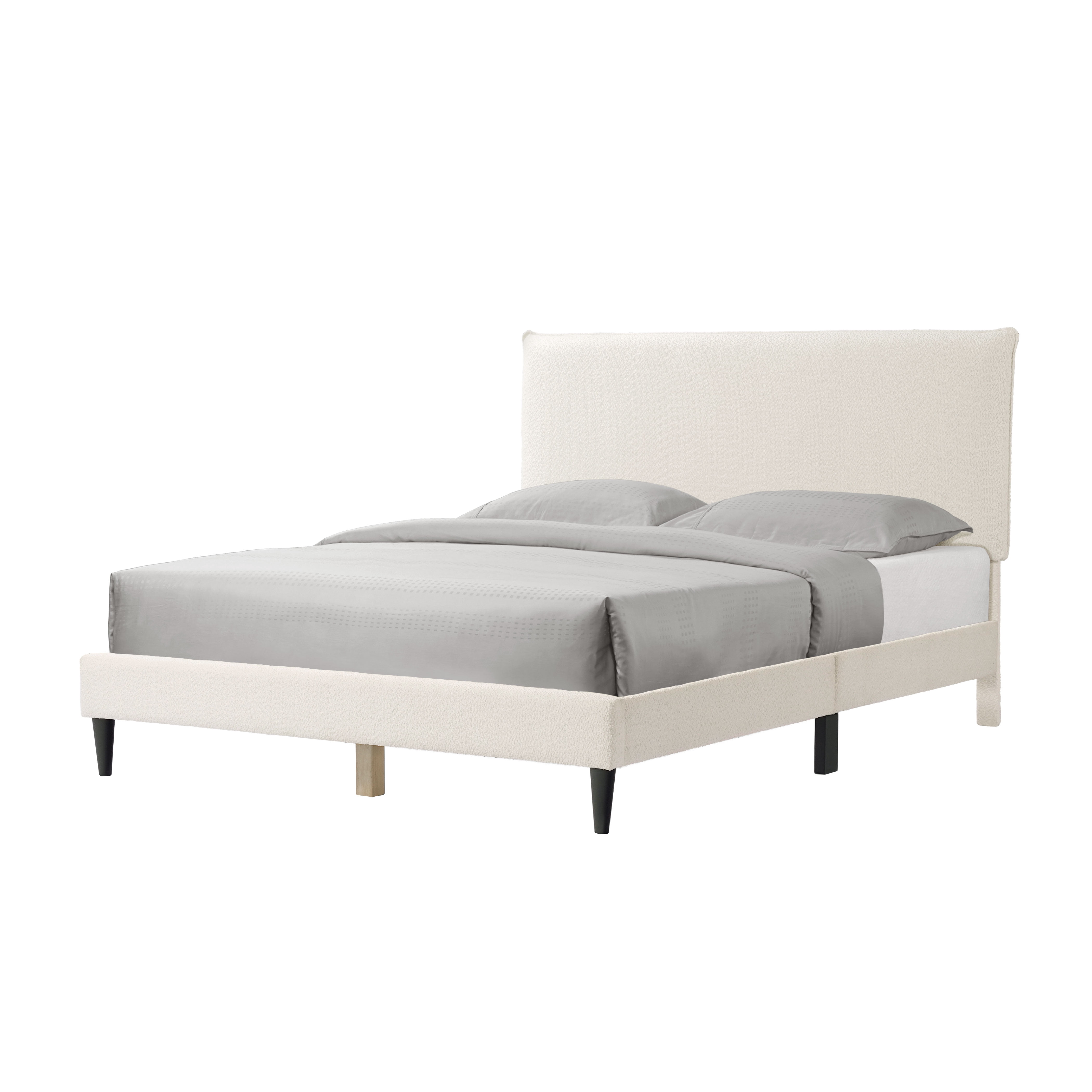 Furniture of America Celia Mattress Ready Boucle Fabric Adult Bed, White, Queen