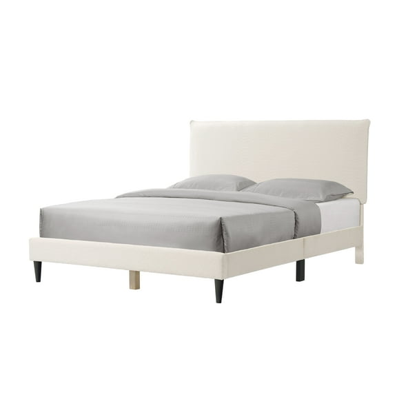 Furniture of America Celia Mattress Ready Boucle Fabric Adult Bed, White, Queen