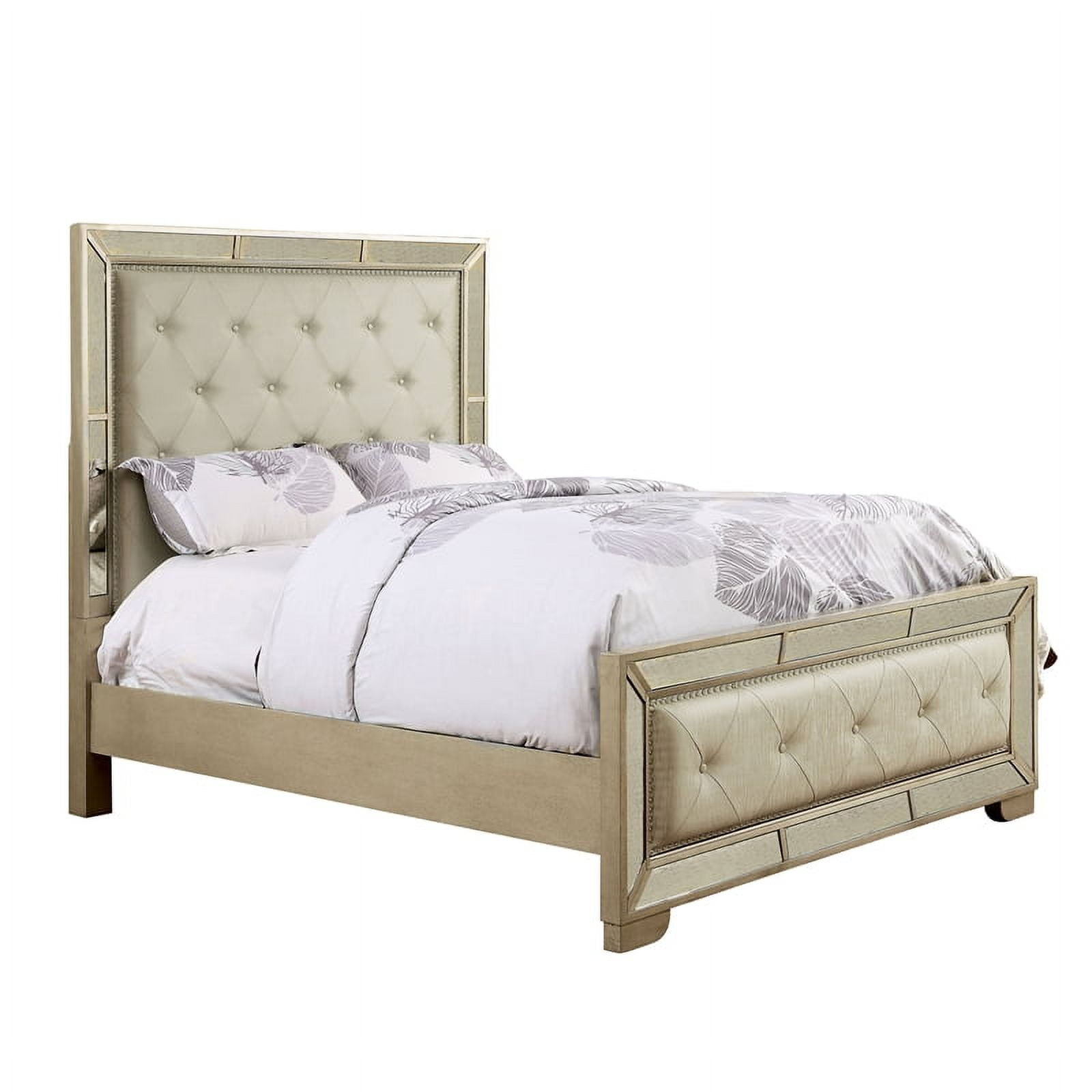 Furniture of America Celina Wood Queen Tufted Panel Bed in Gold Champagne