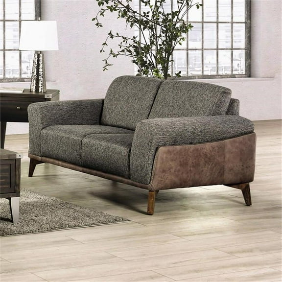 Furniture of America Celiq Fabric Upholstered Loveseat in Gray and Brown