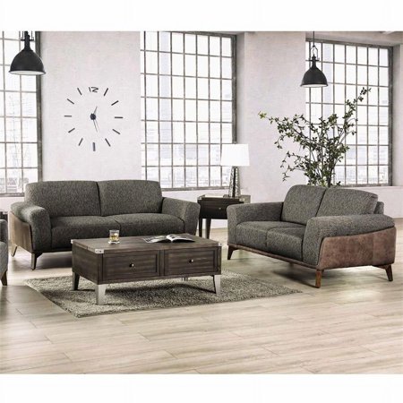Furniture of America Celiq Mid-Century Modern Fabric 2-Piece Sofa Set in Gray