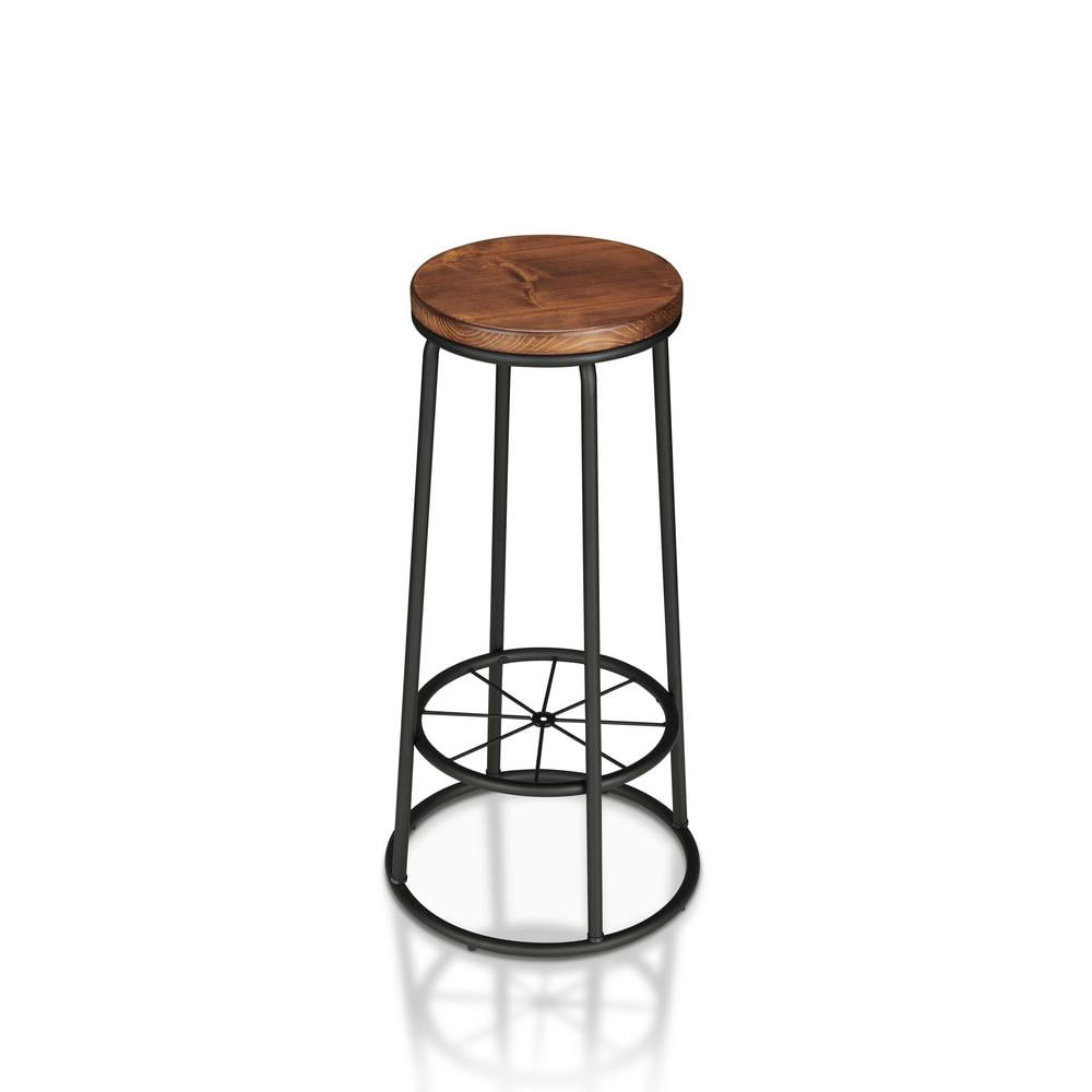 Furniture of America Cera Round Barstools - Set of 2, Toasted Barnwood