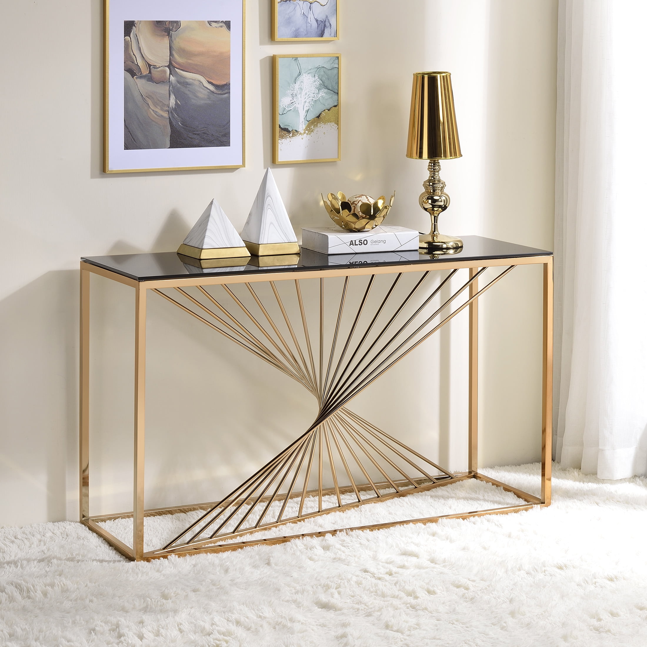 Gold glass top console cheap table