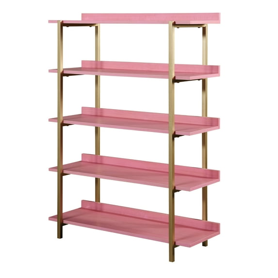 Furniture of America Chane 3 Tier Bookcase, Pink/Gold