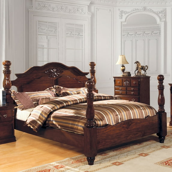 Furniture of America Chante Panel Bed, Eastern King, Glossy Dark Pine