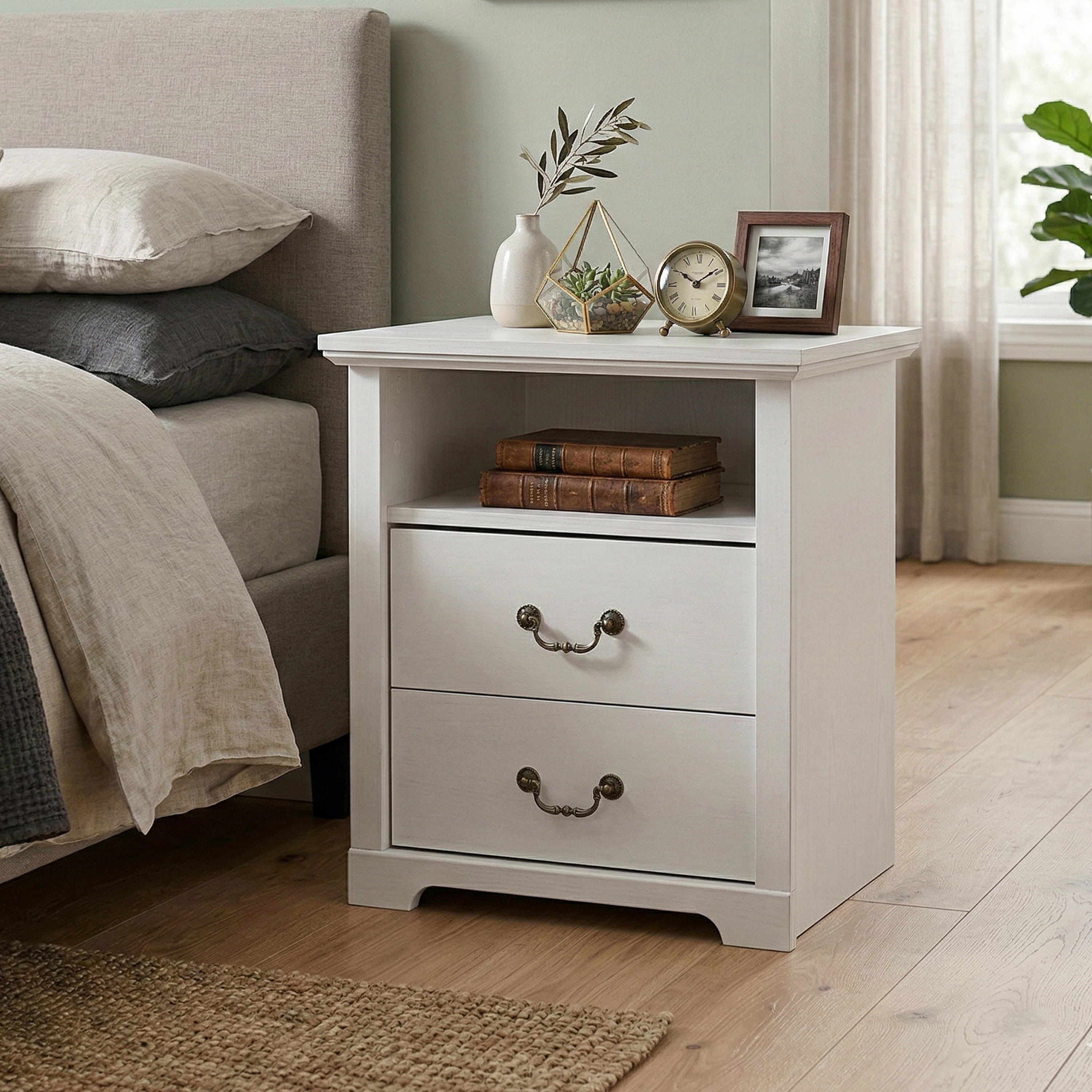 Furniture of America Chara Modern Wood 2-Drawer Nightstand with Open Top Shelf, White