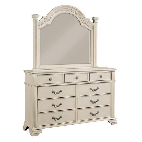 Furniture of America Charo Solid Wood 2-Piece Dresser and Mirror Set in White