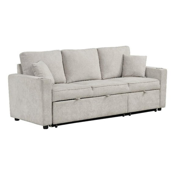 Furniture of America Chatell Fabric Cup Holders Sleeper Sofa Sectional in Beige