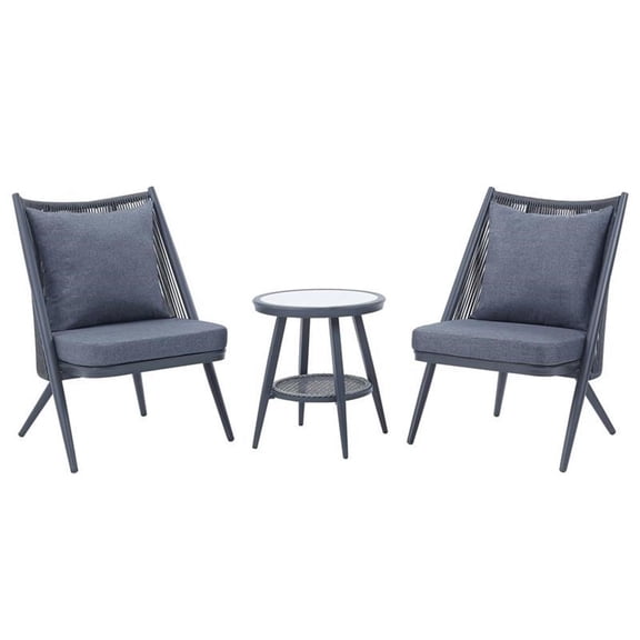 Furniture of America Chauncy Aluminum 3-Piece Outdoor Bistro Set in Gray