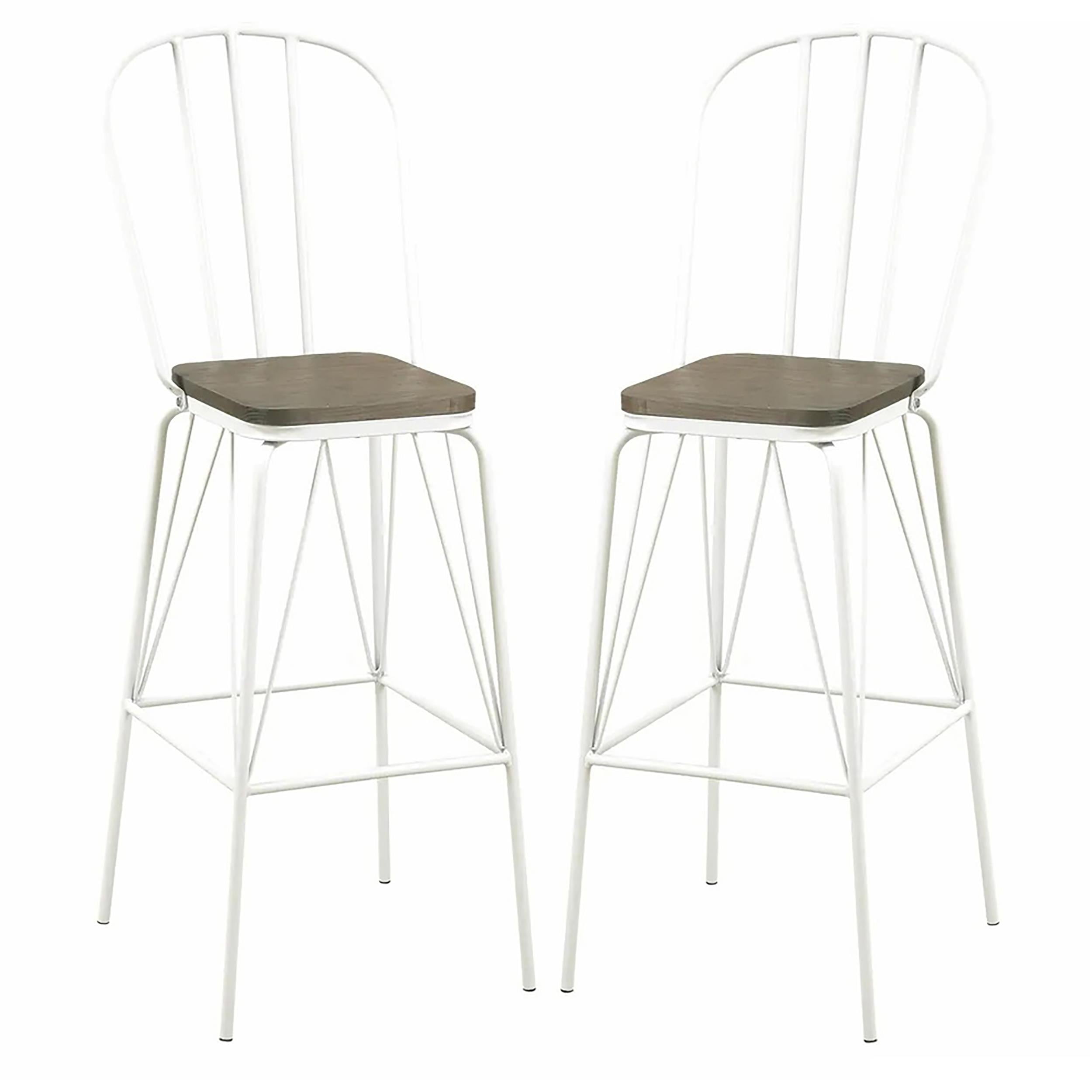 Cottage Charm White Windsor Metal Bar Stool with Wood Veneer Seat