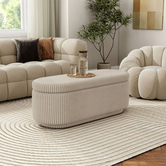 Furniture of America Cheri Chenille Modern Living Room Bedroom Storage Bench, Beige Pink