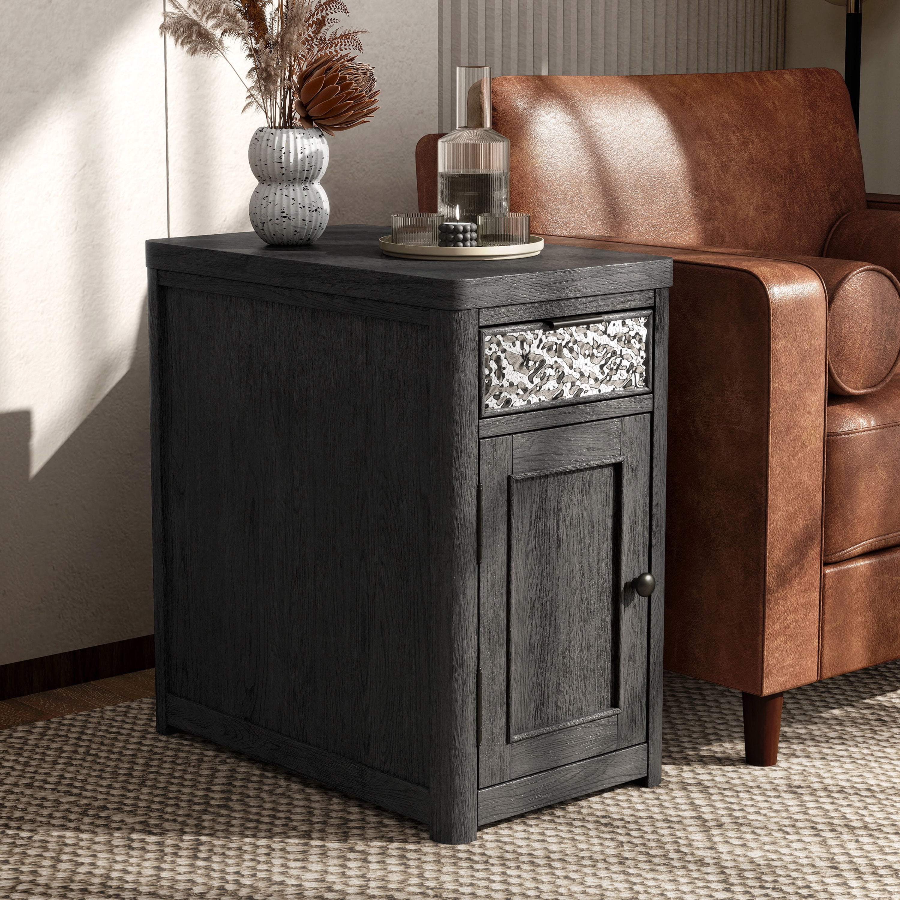 Furniture of America Cheri Modern 1-Drawer and USB Port Solid Wood Indoor End Table with USB Port, Ash Gray
