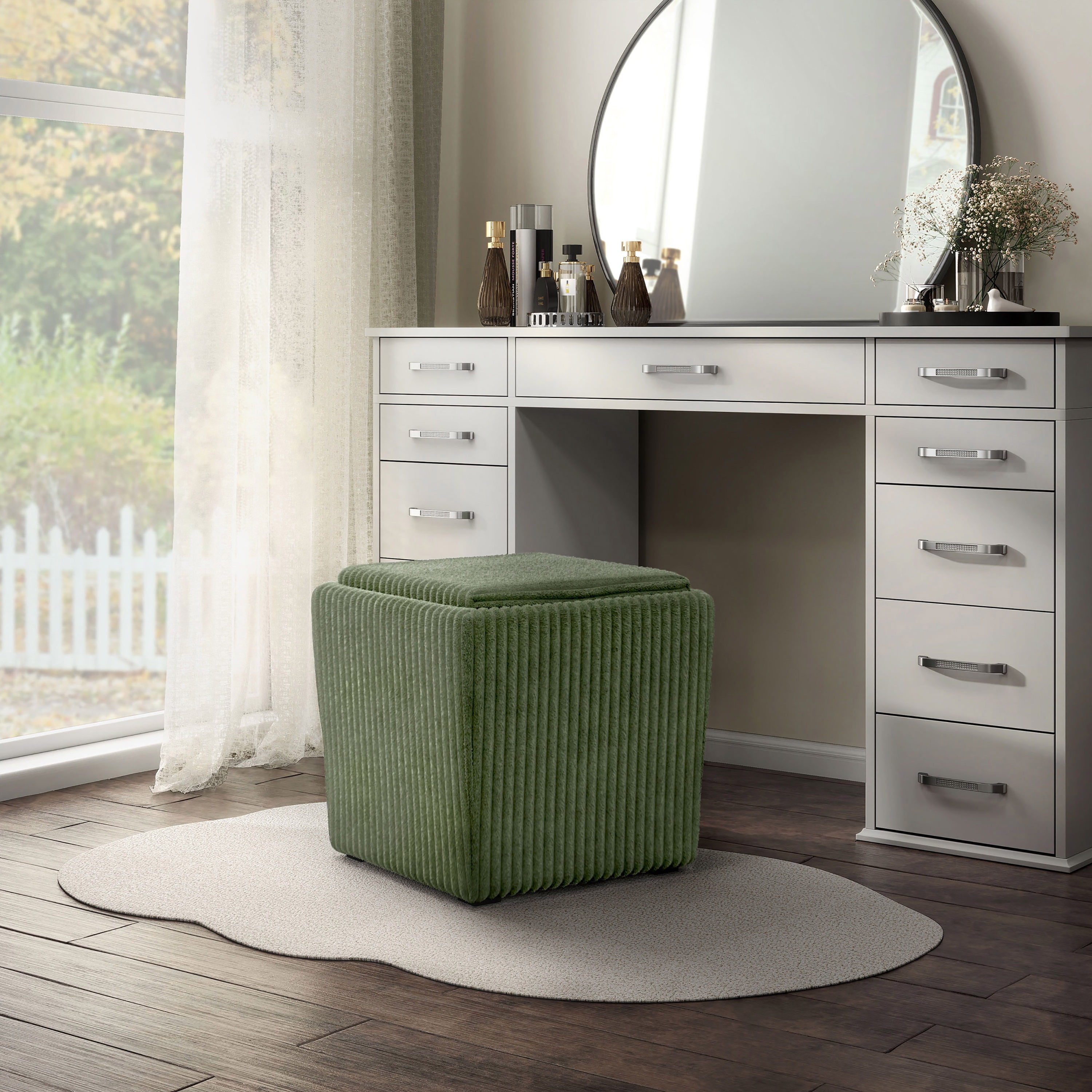 Furniture of America Cheri Modern Chenille Tray Top Storage Ottoman, Green