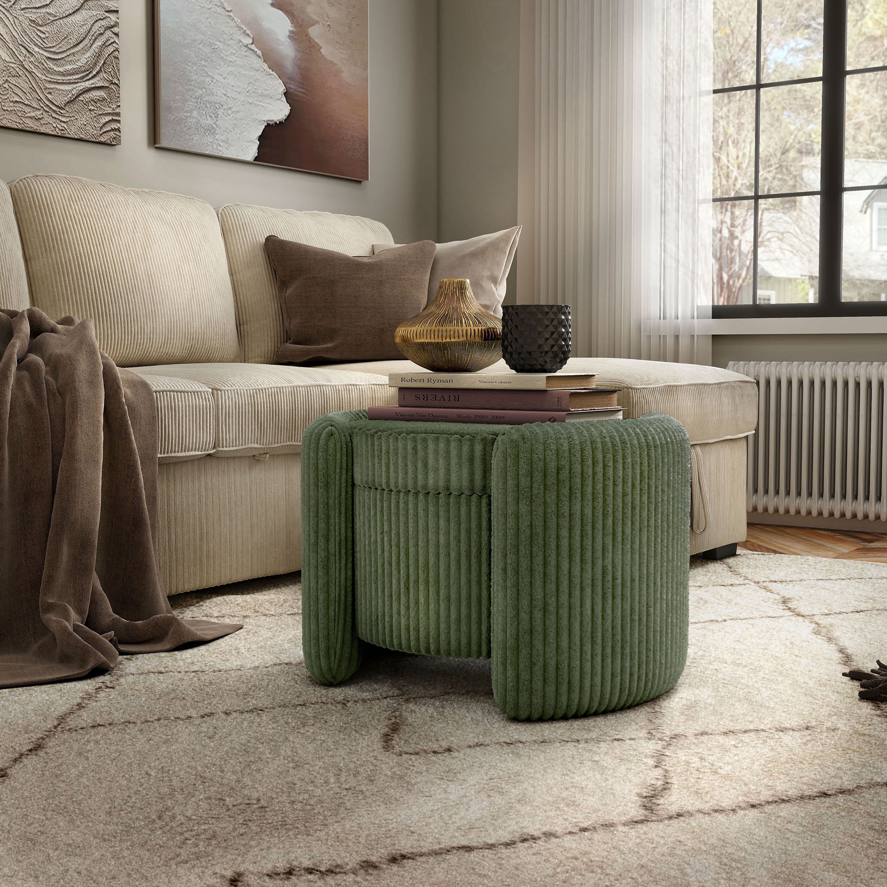 Furniture of America Cheri Modern Chenille with Wood Flip Top Storage Ottoman, Green