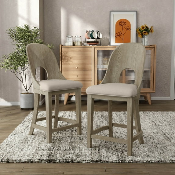 Furniture of America Cheri Modern Wood Indoor Counter Height Dining Chairs, White Oak (Set of 2)
