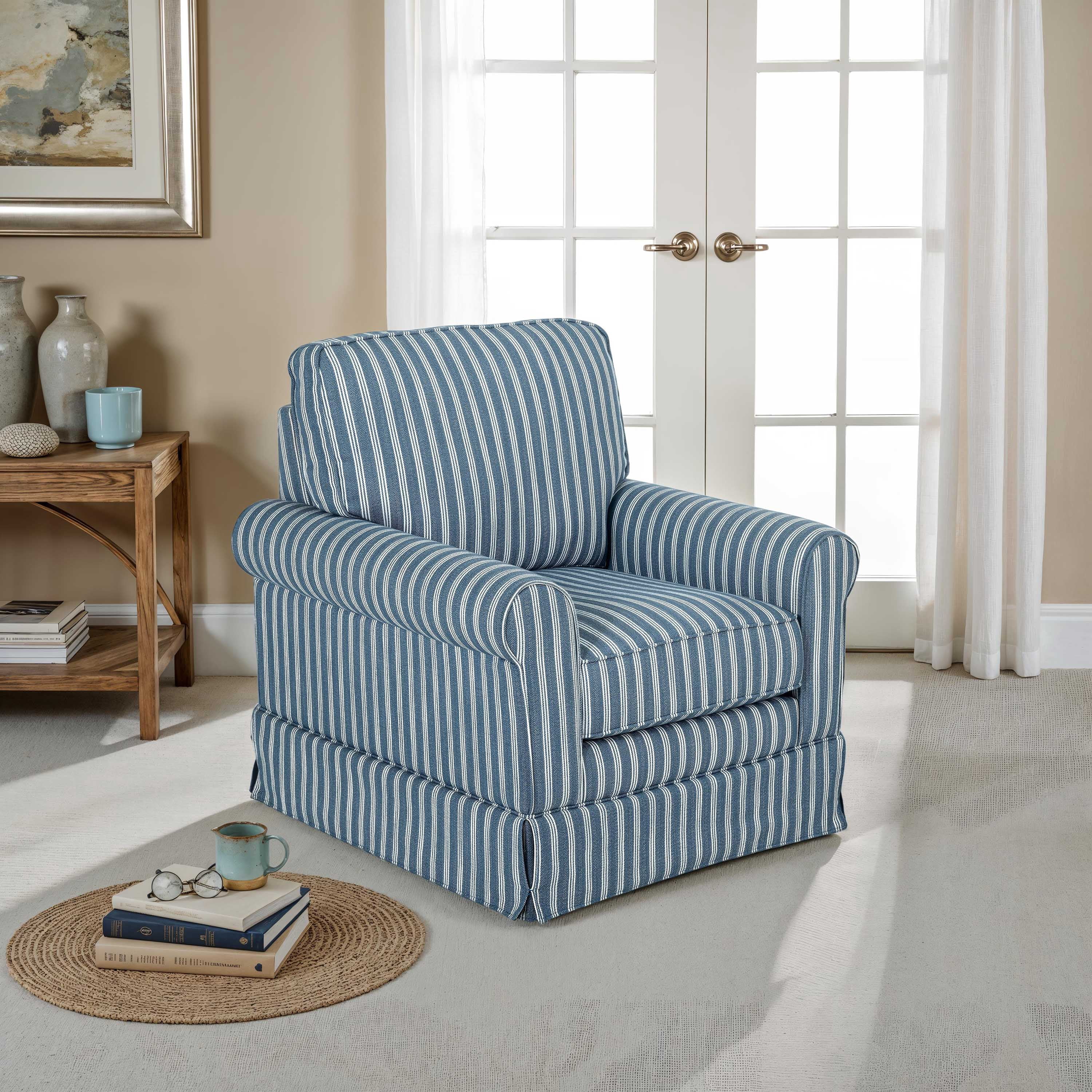 Furniture of America Cherra Modern Fabric Upholstered Skirted Swivel Accent Chair, Blue