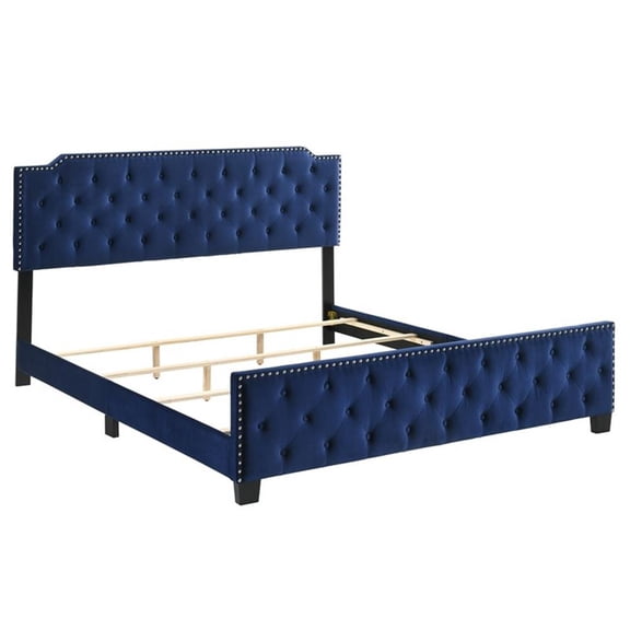 Furniture of America Chetana Navy Tufted Full Upholstered Wood Bed