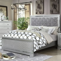 Furniture of America Chid Button Tufted Solid Wood Queen Bed in Silver