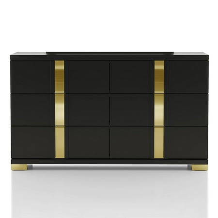 Furniture of America Chora Adult Modern 6-Drawer Dresser, Black and Gold