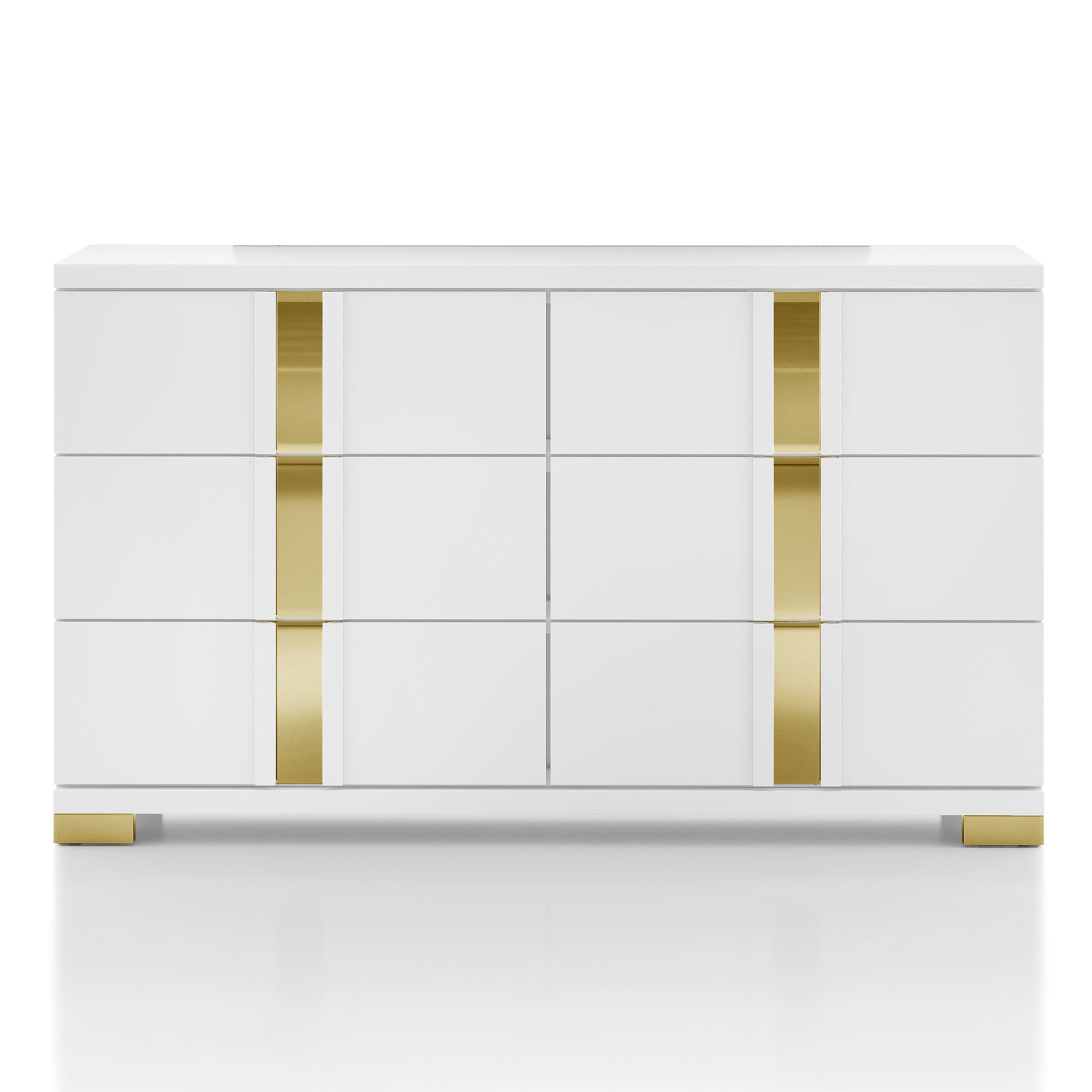 Furniture of America Chora Adult Modern 6-Drawer Dresser, White and Gold