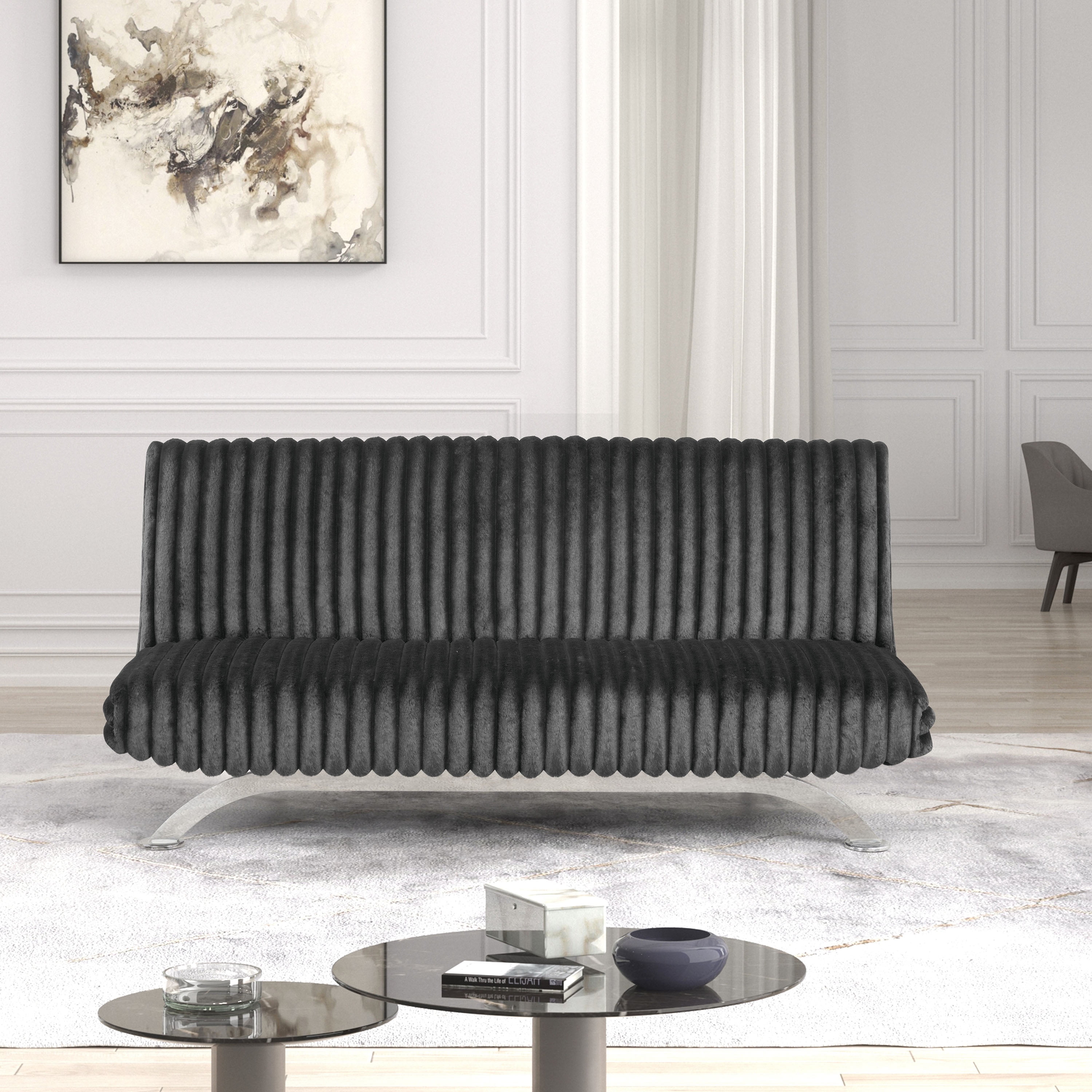 Furniture of America Chrisle Convertible Chenille Futon Sofa Bed, Charcoal Gray