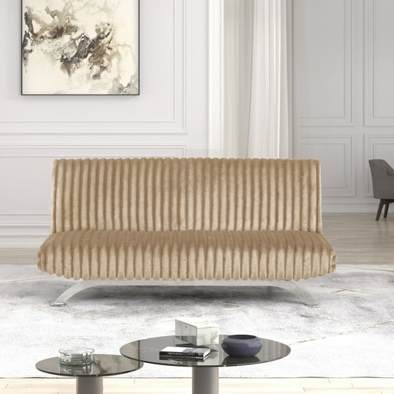 Furniture of America Chrisle Convertible Chenille Futon Sofa Bed, Taupe