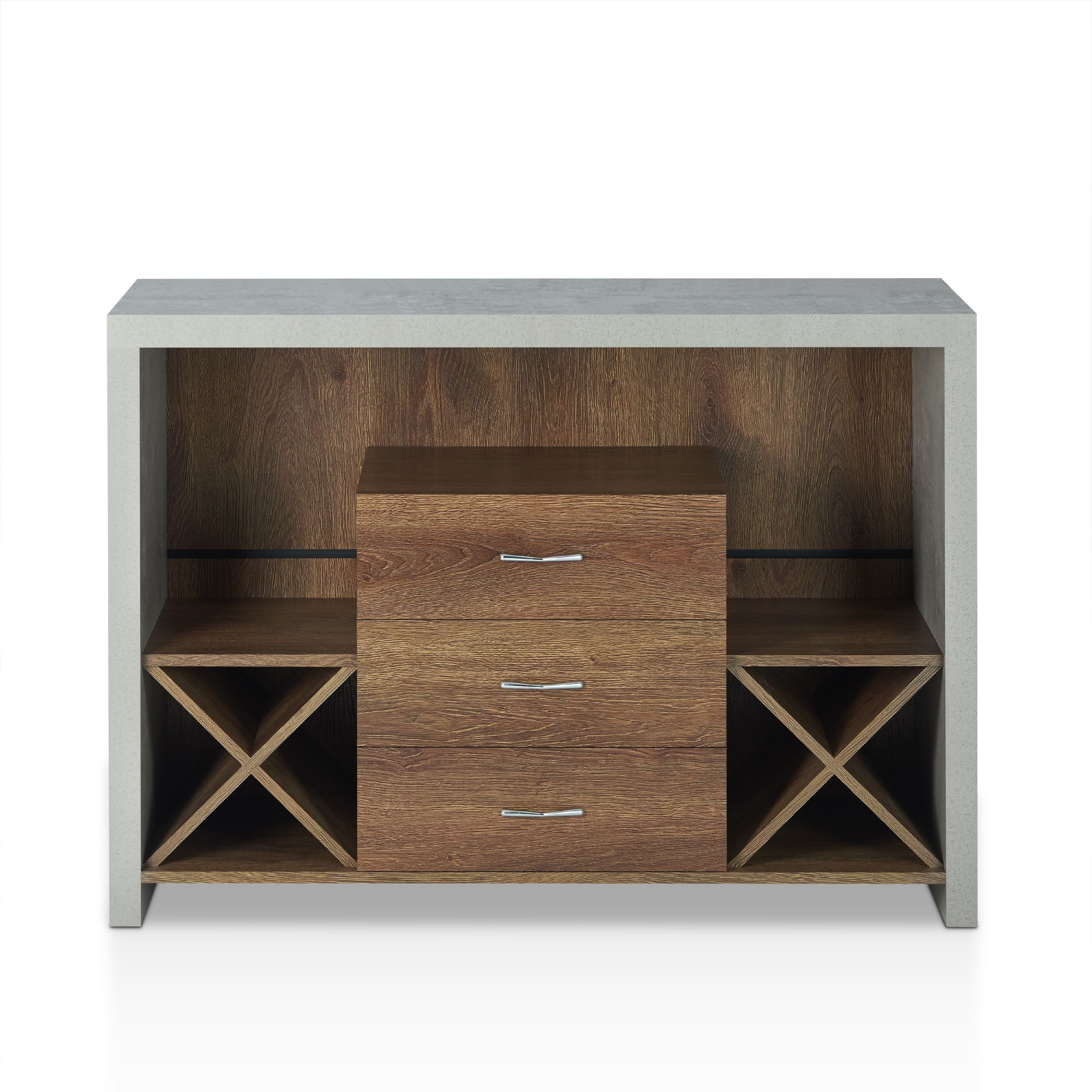 Furniture of America Chriz Industrial 47"Width Multi-Storage Wood Sideboard with Drawers, Walnut and Cement