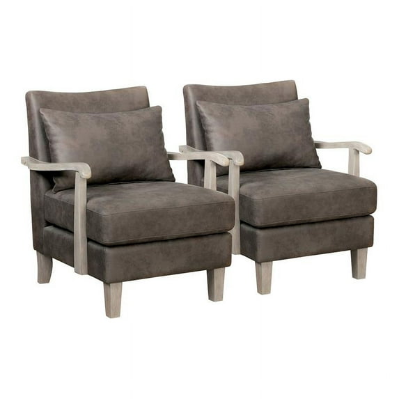 Furniture of America Ciela Faux Leather Accent Chair in Light Brown (Set of 2)