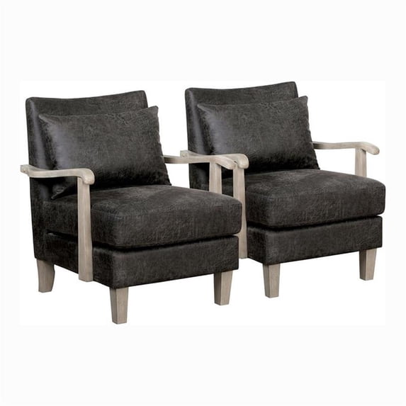 Furniture of America Ciela Faux Leather Accent Chair in Light Gray (Set of 2)