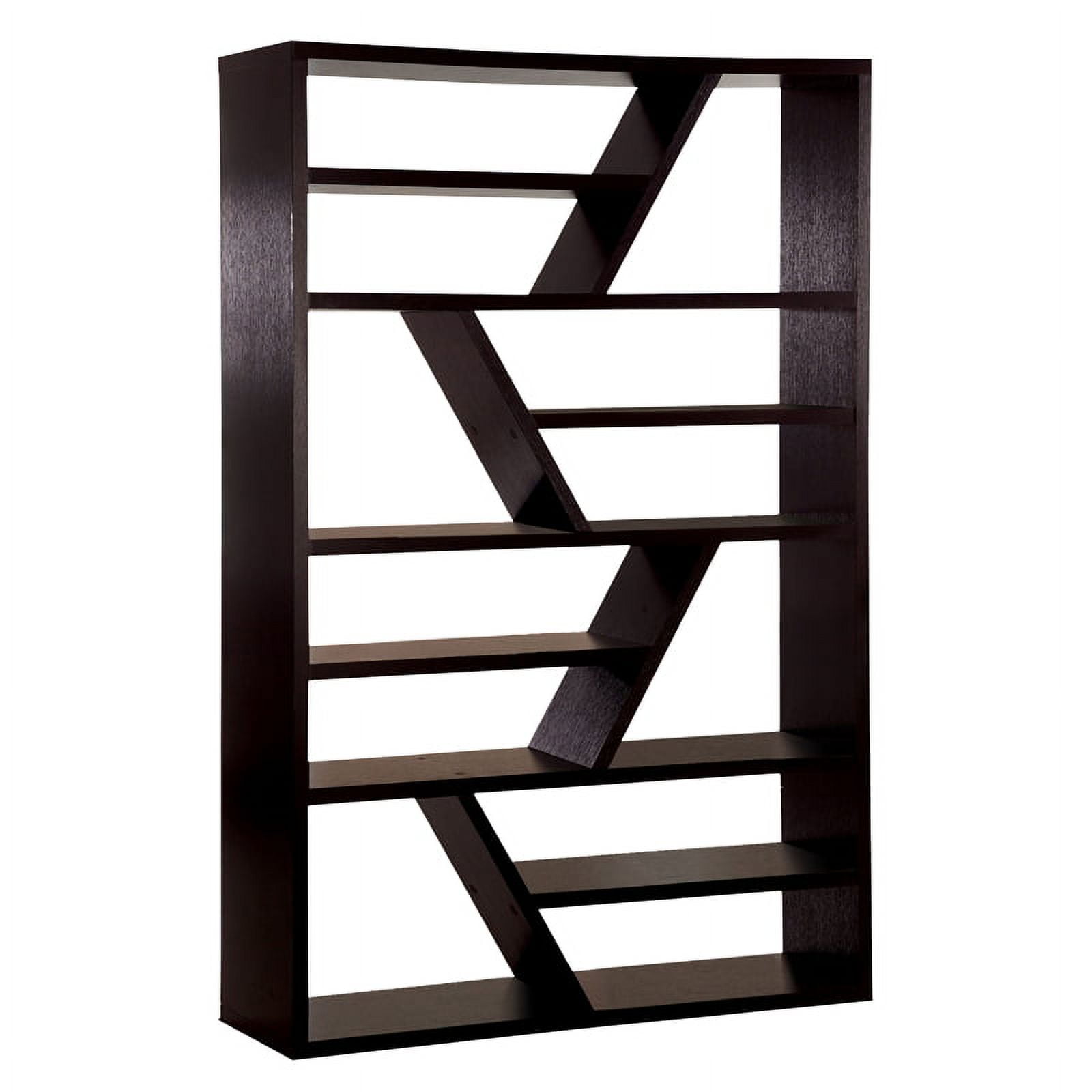 Espresso Zigzag Solid Wood Modern Bookcase with Open Shelves