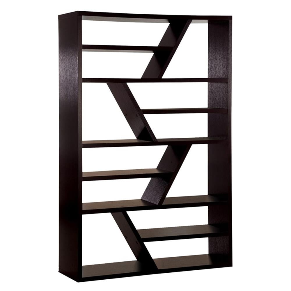 Espresso Zigzag Solid Wood Modern Bookcase with Open Shelves