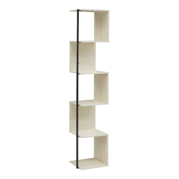 Furniture of America Cirion Modern Wood 5-Shelf Corner Bookcase in Cream Weave