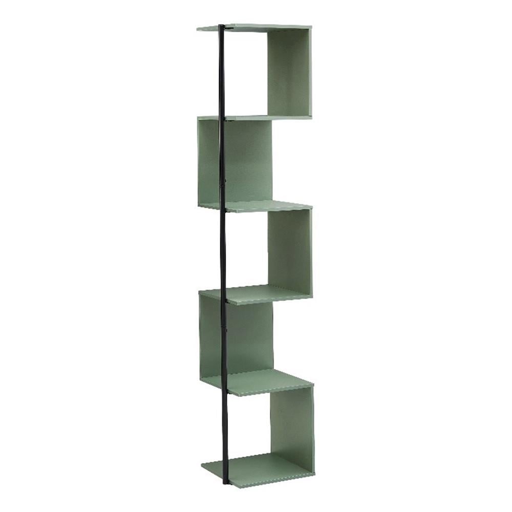 Sage Green MDF and Metal 5-Shelf Corner Bookcase