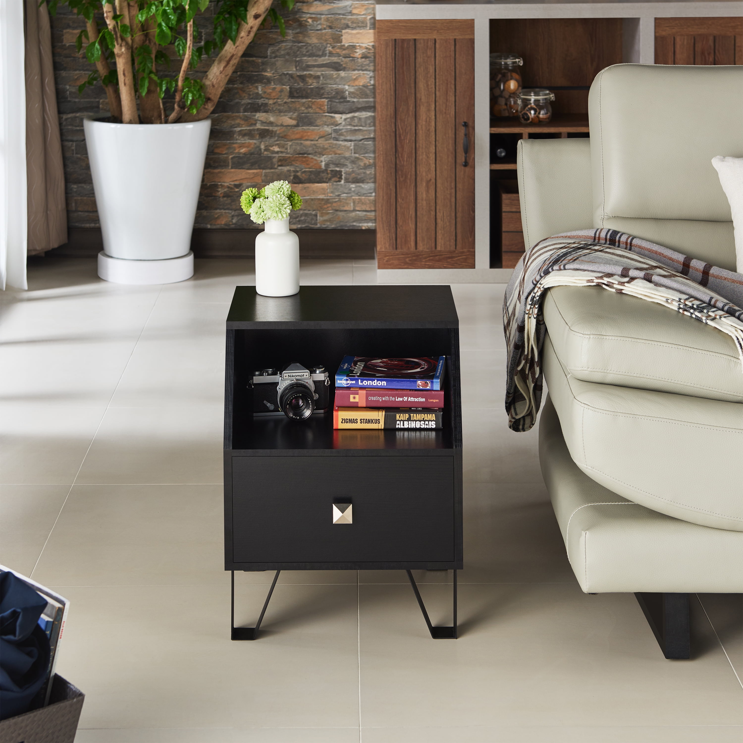 Furniture of America Clement 1-Drawer End Table, Black