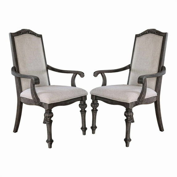 Furniture of America Clyde Fabric Scrolled Arm Chair in Ivory (Set of 2)