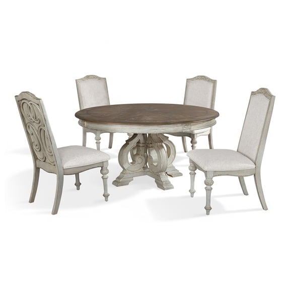 Furniture of America Clyde Wood 5-Piece Round Dining Table Set in Antique White