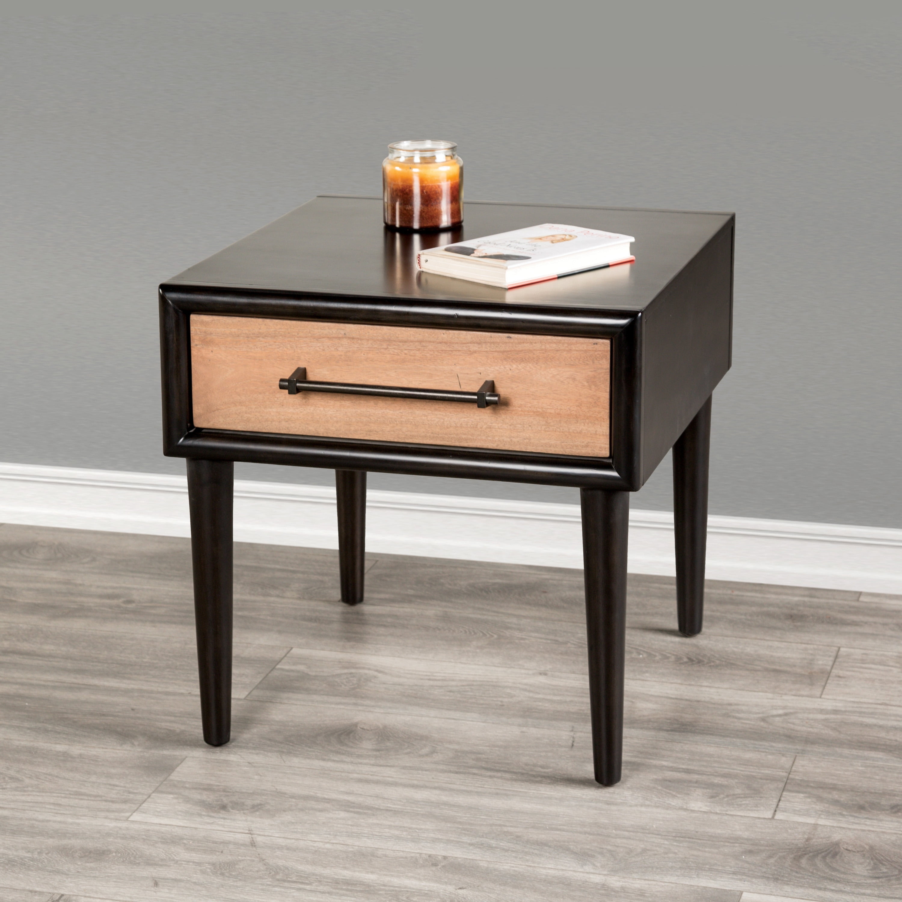 Furniture of America Coda Modern 1-Drawer Solid Wood Coffee Table, Black and Natural