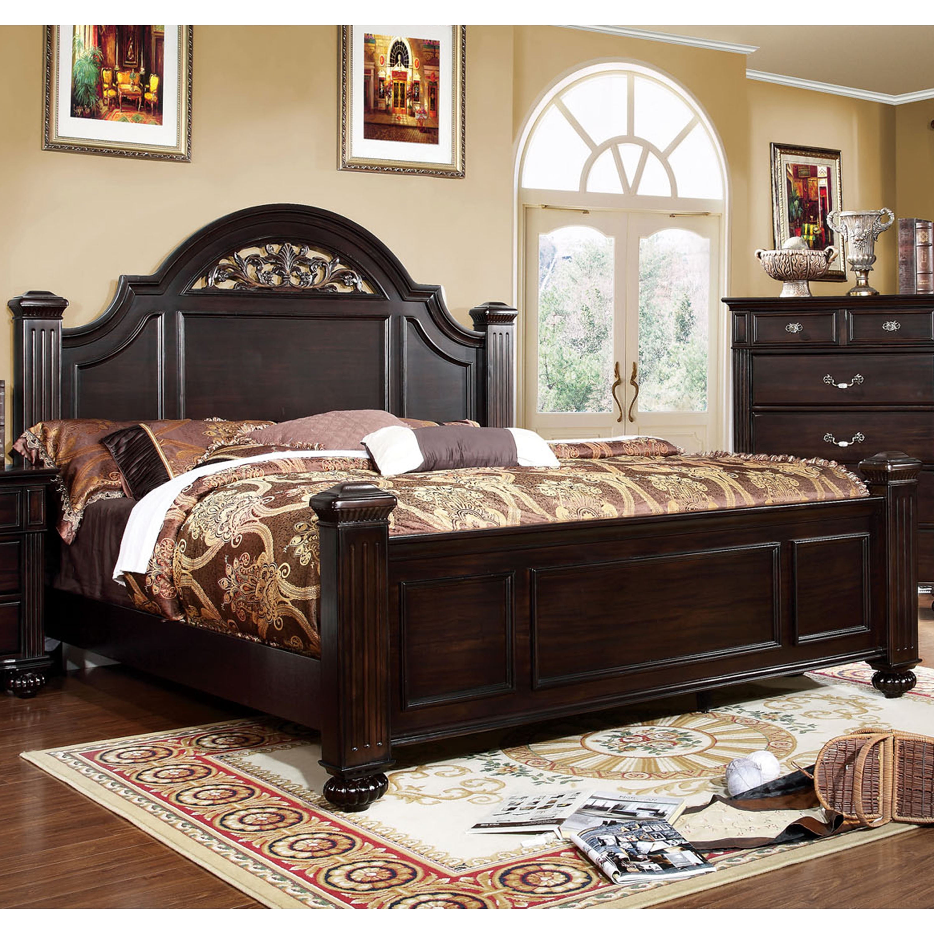 Furniture of America Collier Wood Panel Bed, Eastern King, Dark Walnut