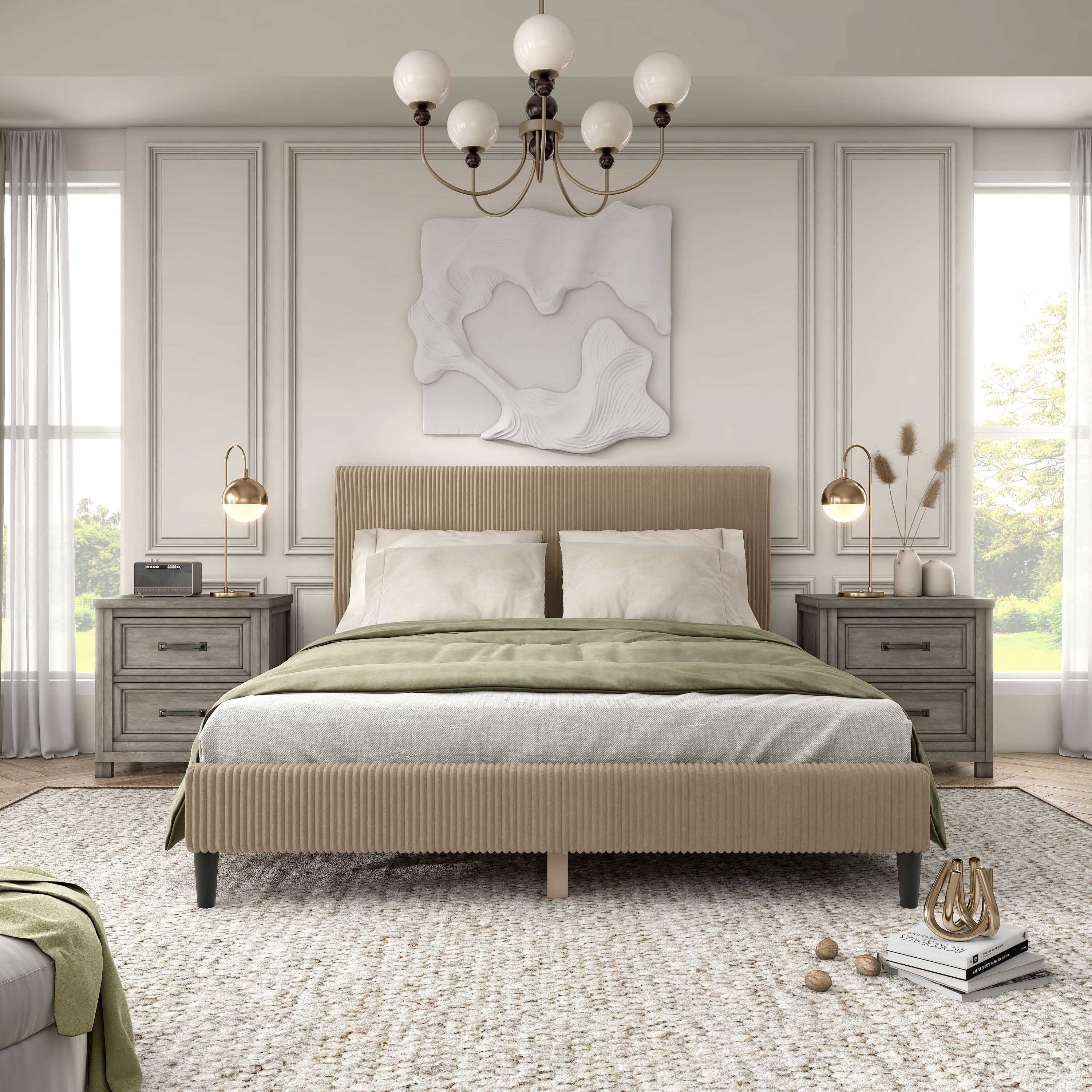 Furniture of America Colly Adult Queen Chenille Fabric Upholstered Platform Bed, Brown