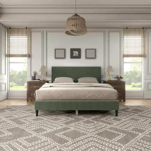 Furniture of America Colly Adult Queen Chenille Fabric Upholstered Platform Bed, Green