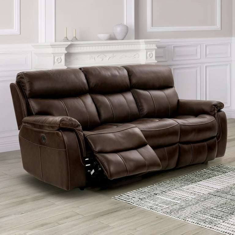 Furniture of America Colopolis Leather Brown Power Reclining Sofa with USB Port Walmart