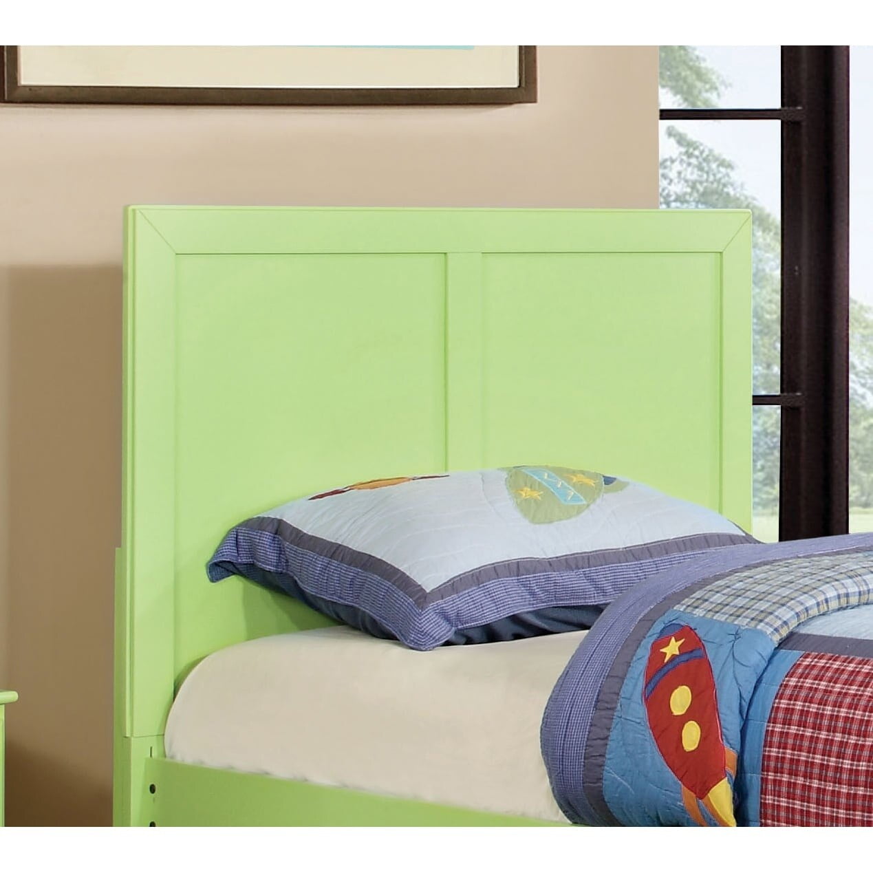 Green Twin Solid Wood Panel Headboard