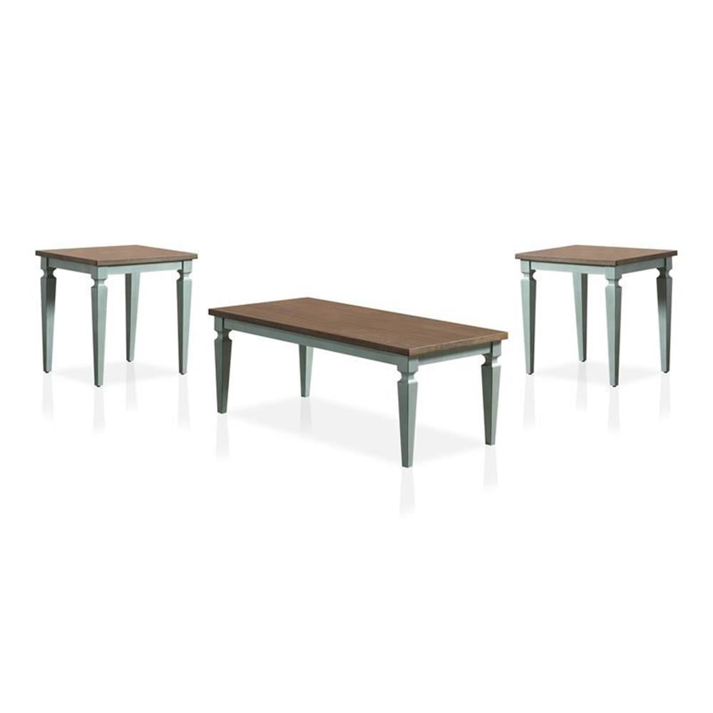 Antique Blue and Oak 3-Piece Transitional Coffee Table Set