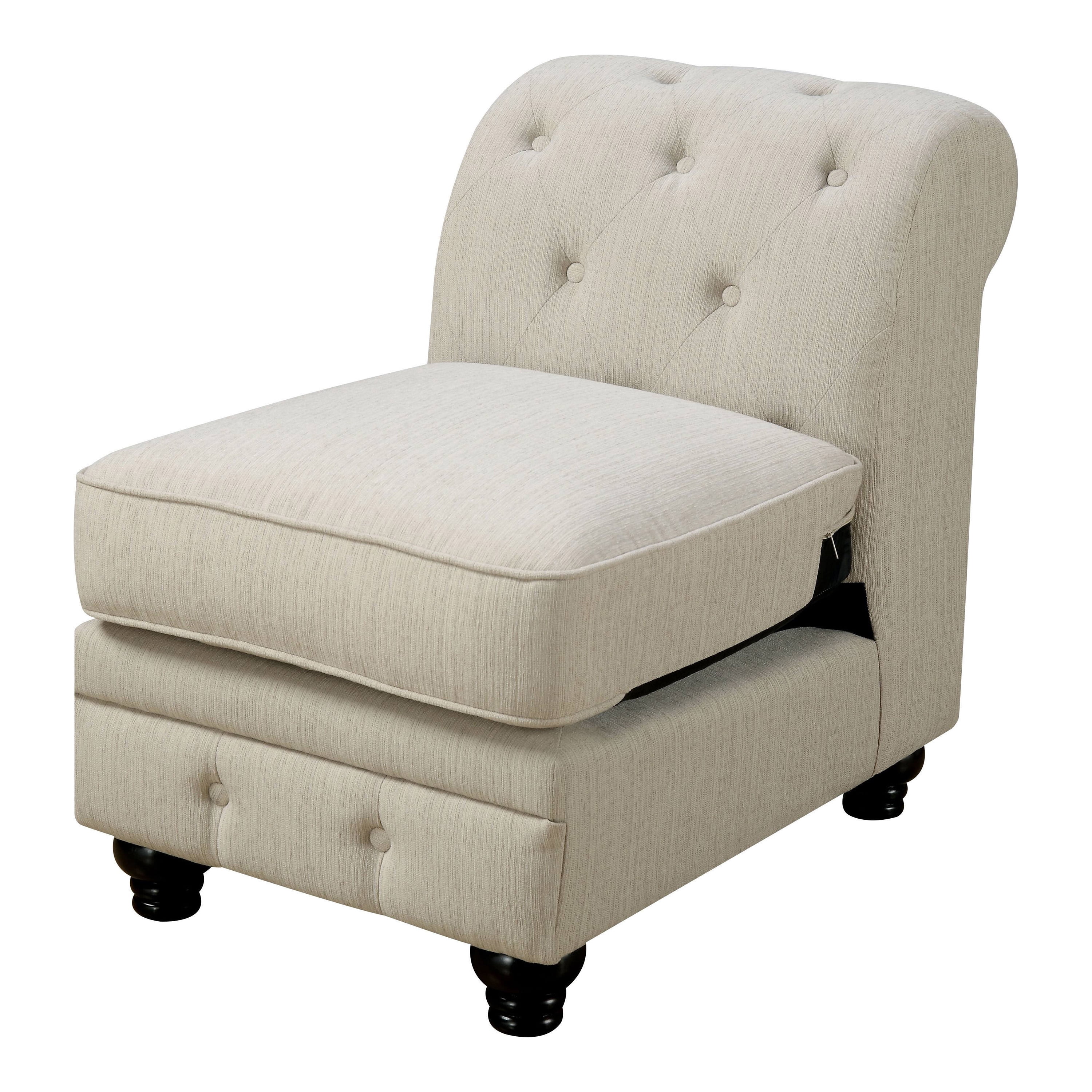 Furniture of America Contemporary Fabric Calista Armless Chair, Ivory